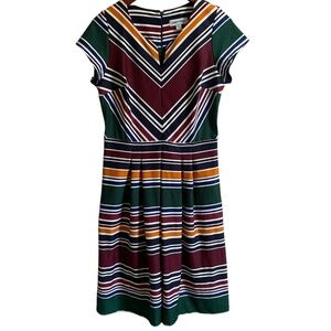 Shelby & Palmer Dress SIZE 10 Multi Color Striped Fit & Flare V Neck Career Wear